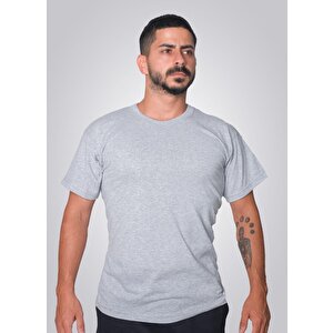 Pamuklu Sıfır Yaka Kısa Kol Erkek T-shirt Gri Lacivert M