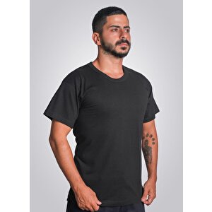 Pamuklu Sıfır Yaka Kısa Kol Erkek T-shirt Siyah Lukitus 2XL