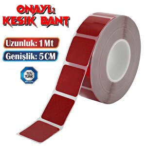 Tüvtürk Onaylı 1 Metre Kırmızı Parçalı Reflektörlü Reflektif Fosforlu Şerit Bant Kesikli İkaz Bandı