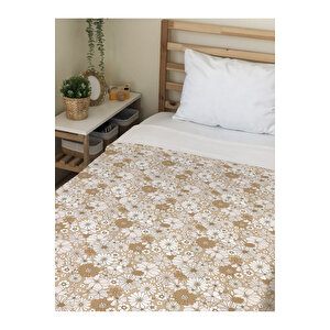 Çiçek Desenli Soft Baskılı Tek Kişilik 150x200 Cm Battaniye - Beyaz