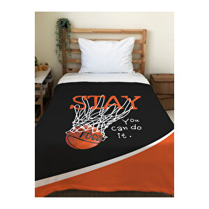 Basketbol Desenli Soft Baskılı Tek Kişilik 150x200 Cm Battaniye - Siyah