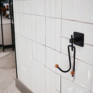 Yapışkanlı Siyah Metal Uzun Çatal 2'li Askılık Sağlam Banyo Lavabo Aparat Bornoz Havlu Asma Askı