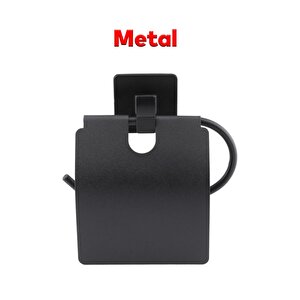 Tuvalet Kağıtlık Yapışkanlı Kapaklı Aparat Wc Kağıt Standı Paslanmaz Metal Sağlam Siyah Estetik