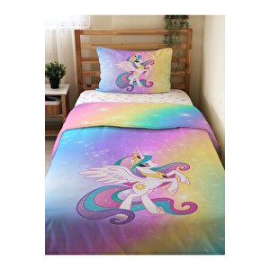 Çift Taraflı Unicorn Desenli Çarşafsız,baskılı Tek Kişilik Nevresim Takımı
