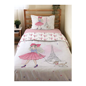 Çift Taraflı Eyfel Kızı Desenli Çarşafsız 2'li Takım Tek Kişilik Nevresim Takımı 160x220 Cm