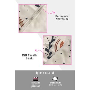 Çift Taraflı Dinozor Desenli Çarşafsız 2'li Takım Baskılı Tek Kişilik Nevresim Takımı Beyaz