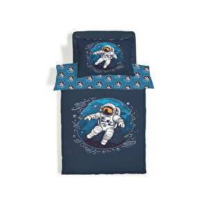 Çift Taraflı Astronot Desenli Çarşafsız 2'li Takım Tek Kişilik Nevresim Takımı 160x220 Cm