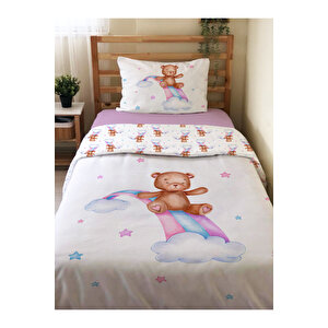 Çift Taraflı Ayıcık Desenli Çarşafsız 2'li Takım Tek Kişilik Nevresim Takımı 160x220 Cm
