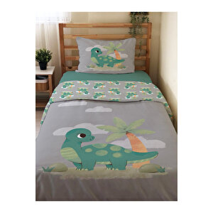 Çift Taraflı Yavru Dinozor Desenli Çarşafsız 2'li Takım Tek Kişilik Nevresim Takımı 160x220 Cm
