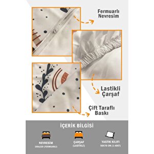 Çift Taraflı Uçak Aslan Desenli Baskılı Baskılı Tek Kişilik Nevresim Takımı Beyaz