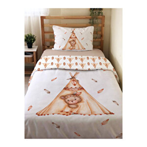 Çift Taraflı Kampçı Ayı Desenli Çarşafsız 2'li Takım Tek Kişilik Nevresim Takımı 160x220 Cm