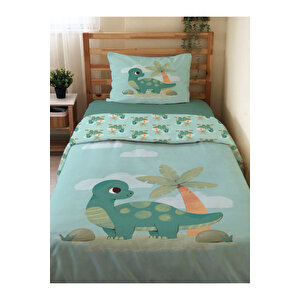 Çift Taraflı Dinozor Desenli Çarşafsız 2'li Takım Baskılı Tek Kişilik Nevresim Takımı 160x220 Cm