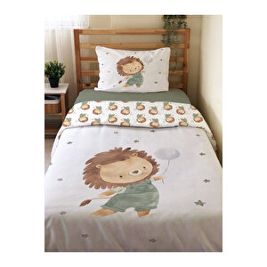Çift Taraflı Minik Aslan Desenli Çarşafsız 2'li Takım Tek Kişilik Nevresim Takımı 160x220 Cm