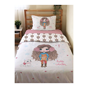 Çift Taraflı Kız Çocuk Desenli Çarşafsız 2'li Takım Tek Kişilik Nevresim Takımı 160x220 Cm
