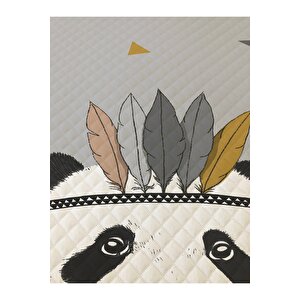 Panda Desenli Bebek Ve Çocuk Baskılı Tek Kişilik Pike Takımı 160x230 Gri