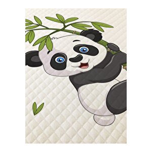 Panda Desenli Bebek Ve Çocuk Baskılı Tek Kişilik Pike Takımı 160x230 Beyaz