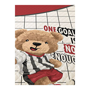 Futbolcu Teddy Desenli Genç Ve Çocuk Baskılı Tek Kişilik Pike Takımı 160x230 Beyaz