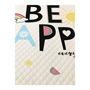 Be Happy Desenli Bebek Ve Çocuk Baskılı Tek Kişilik Pike Takımı 160x230 Beyaz