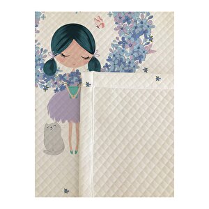 Kalp Ve Kız Desenli Bebek Ve Çocuk Baskılı Tek Kişilik Pike Takımı 160x230 Beyaz