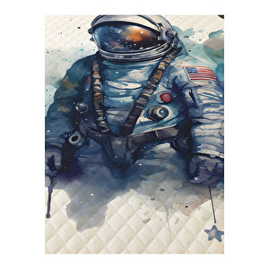 Astronot Desenli Tek Kişilik Ve Çocuk Tek Kişilik Pike Takımı 160x230 Beyaz