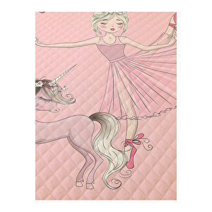 Balerin Kız Ve Unicorn Desenli Bebek Ve Çocuk Baskılı Tek Kişilik Pike Takımı 160x230 Pembe