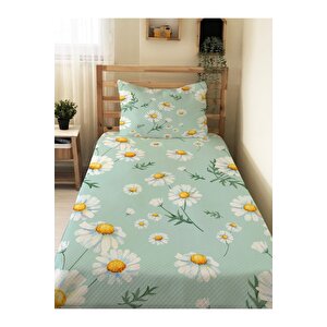 Evmi̇la Papatya Desenli Bebek Ve Çocuk Baskılı Tek Kişilik Pike Takımı 160x230 Turkuaz