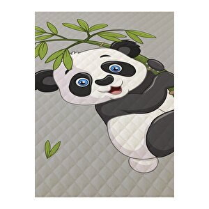 Panda Desenli Bebek Ve Çocuk Baskılı Tek Kişilik Pike Takımı 160x230 Gri