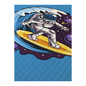 Sörfcü Astronot Desenli Tek Kişilik Ve Çocuk Tek Kişilik Pike Takımı 160x230 Mavi