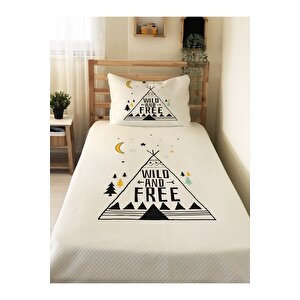 Çadır Desenli Bebek Ve Çocuk Baskılı Tek Kişilik Pike Takımı 160x230 Beyaz