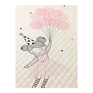 Evmi̇la Balonlu Kız Desenli Bebek Ve Çocuk Baskılı Tek Kişilik Pike Takımı 160x230 Beyaz