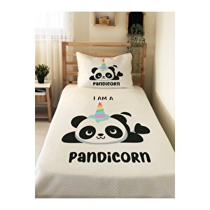 Panda Desenli Bebek Ve Çocuk Baskılı Tek Kişilik Pike Takımı 160x230 Beyaz