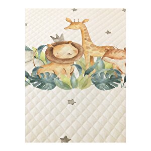Hayvanlar Alemi Desenli Bebek Ve Çocuk Baskılı Tek Kişilik Pike Takımı 160x230 Beyaz