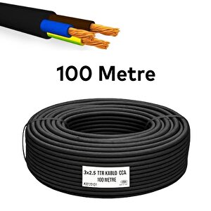 Ttr Cca Çok Telli Elektrik Kablosu Topraklı Bakır İletken Damarlı Siyah Kablo 3x2.5 100 Metre