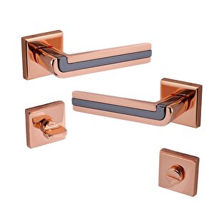 Defne Lüx Bakır Gold Kare Rozetli Wc-banyo Kapısı Uyumlu Kapı Kolu Sağ Ve Sola Uygun Kolları 1 Takım