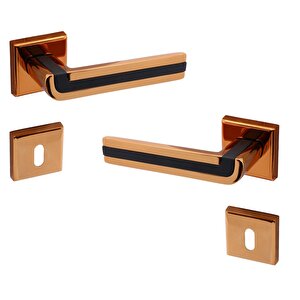 Defne Lüx Rose Gold Kare Rozetli Oda Kapısı Uyumlu Kapı Kolu Sağa Ve Sola Uygun Kolları 1 Takım