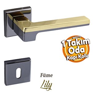 Defne Lüx Füme Gold Kare Rozetli Oda Kapısı Uyumlu Kapı Kolu Sağa Ve Sola Uygun Kapı Kolları 1 Takım