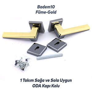 Defne Lüx Füme Gold Kare Rozetli Oda Kapısı Uyumlu Kapı Kolu Sağa Ve Sola Uygun Kapı Kolları 1 Takım