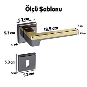 Defne Lüx Füme Gold Kare Rozetli Oda Kapısı Uyumlu Kapı Kolu Sağa Ve Sola Uygun Kapı Kolları 1 Takım