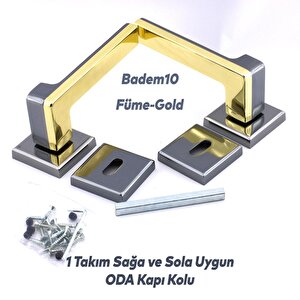 Defne Lüx Füme Gold Kare Rozetli Oda Kapısı Uyumlu Kapı Kolu Sağa Ve Sola Uygun Kapı Kolları 1 Takım