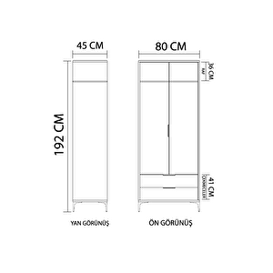 Alonex Home Aden 2 Kapaklı Çekmeceli Beyaz Gardırop , Çekmeceli , Elbise Dolabı , Raflı