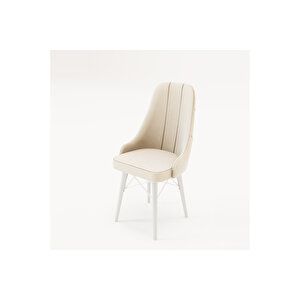 6 Adet Siesta Serisi Babyface Kumaş Beyaz Ahşap Gürgen Ayaklı Sandalye Ve 80x130 Açılabilir Masa