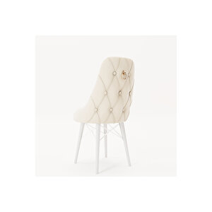 6 Adet Siesta Serisi Babyface Kumaş Beyaz Ahşap Gürgen Ayaklı Sandalye Ve 80x130 Açılabilir Masa
