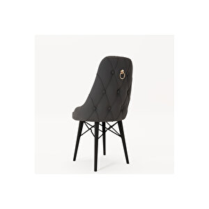 6 Adet Siesta Serisi Babyface Kumaş Siyah Ahşap Gürgen Ayaklı Sandalye Ve 80x130 Açılabilir Masa