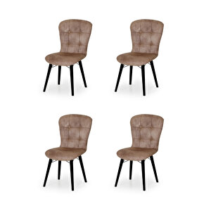 4 Adet Safir Serisi Nubuk Kumaş Siyah Ahşap Gürgen Ayaklı Mutfak Sandalyeleri