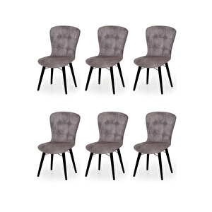 6 Adet Safir Serisi Nubuk Kumaş Siyah Ahşap Gürgen Ayaklı Mutfak Sandalyeleri