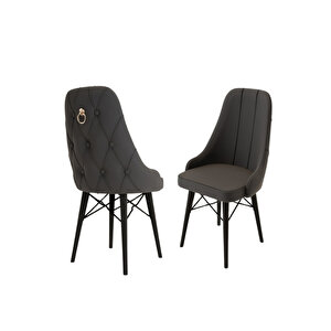 2 Adet Siesta Serisi Siyah Ahşap Gürgen Ayaklı Babyface Kumaş Mutfak Sandalyeleri