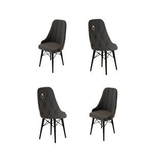 4 Adet Siesta Serisi Babyface Kumaş Siyah Ahşap Gürgen Ayaklı Mutfak Sandalyeleri