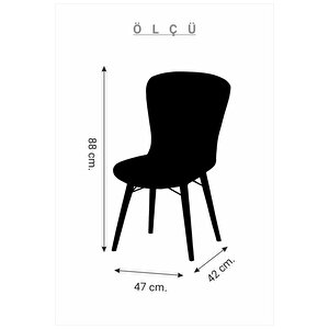 2 Adet Safir Serisi Nubuk Kumaş Siyah Ahşap Gürgen Ayaklı Mutfak Sandalyeleri