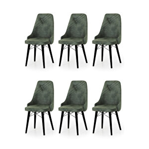 6 Adet Elif Serisi Nubuk Kumaş Siyah Ahşap Gürgen Ayaklı Mutfak Sandalyeleri