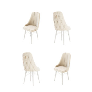 4 Adet Siesta Serisi Babyface Kumaş Beyaz Ahşap Gürgen Ayaklı Mutfak Sandalyeleri